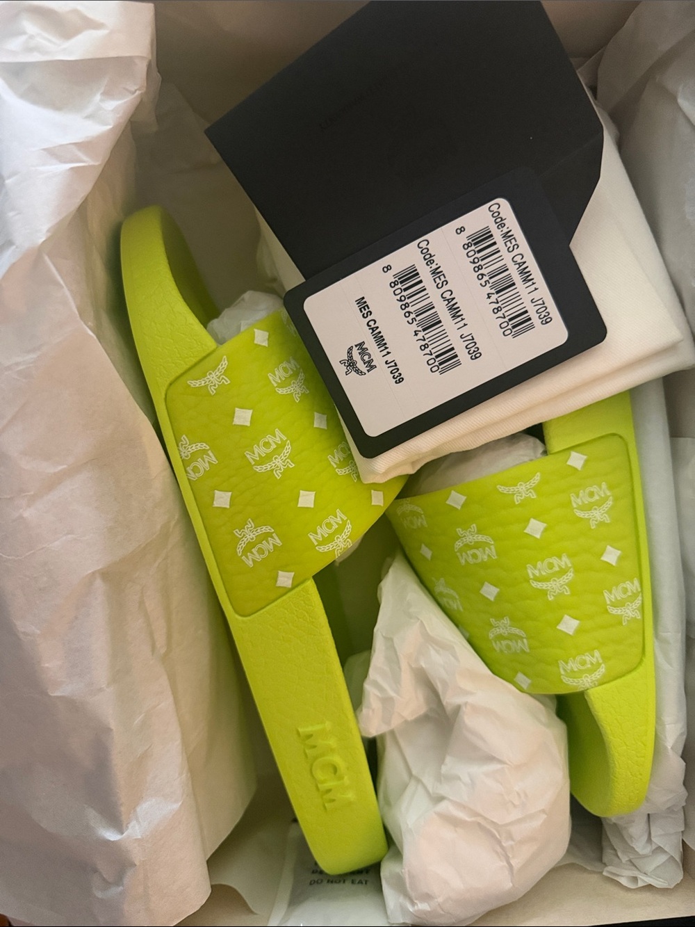 MCM Lime Green Monogram Slide Sandals - Picture 2 of 4